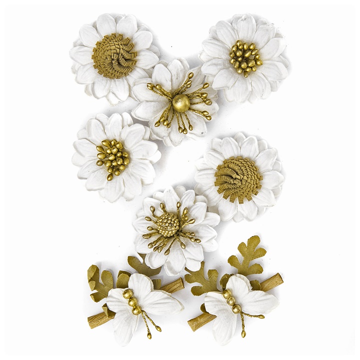 3D papirnati cvetovi beli / 8-delni set