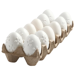 Beli plastični jajčki z vzorci - 12 kosov / 6 cm