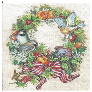 Serviete za decoupage Christmas Wreath with Birds - 1 kos