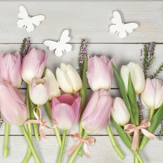 Serviete za decoupage White & Pink Tulips on Wood - 1 kos
